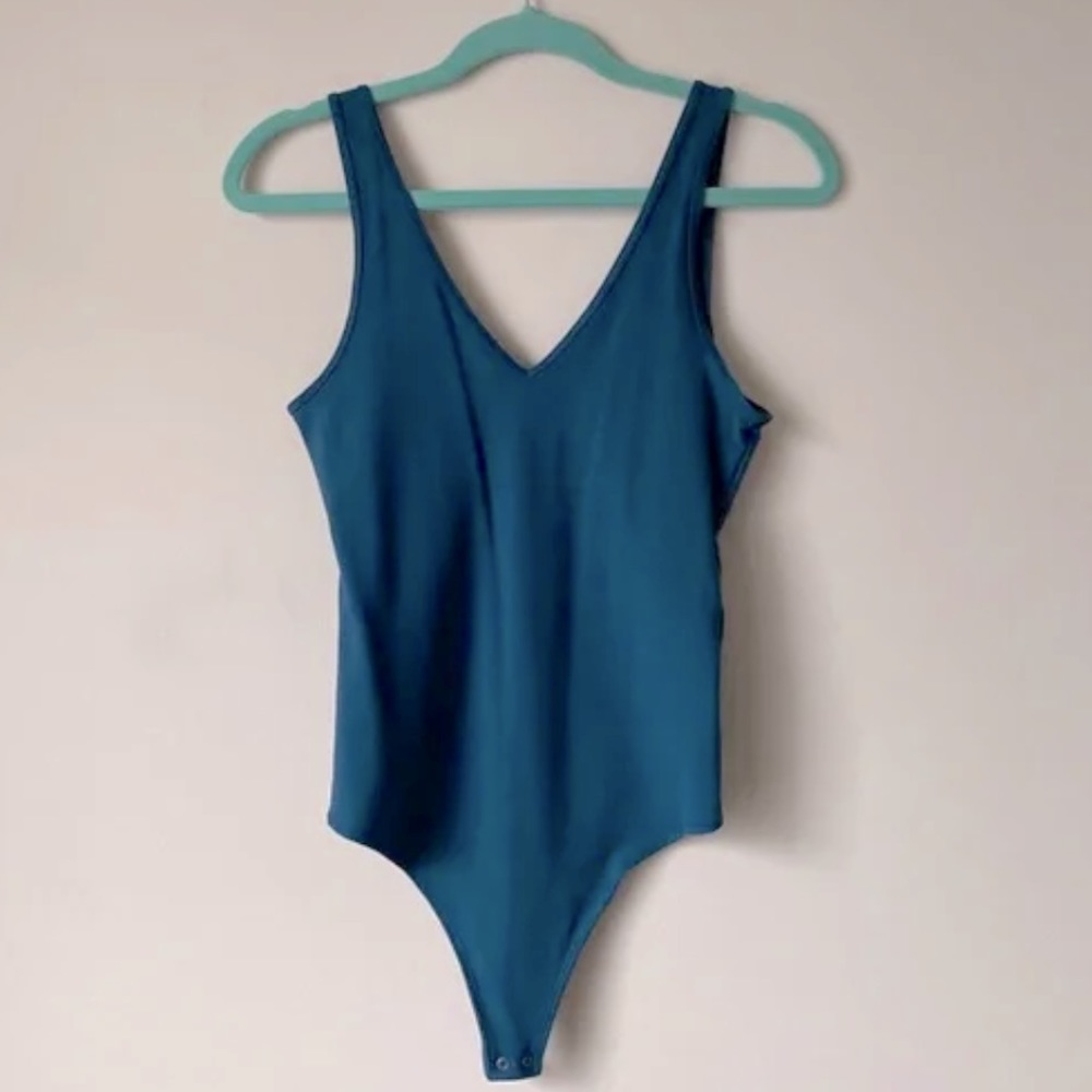 Teal Abercrombie & Fitch blue green bodysuit seamless XS Vintage 80s 90s Y2K